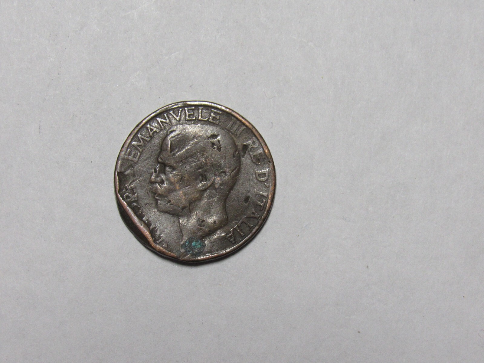Gouges On Rim And Edge Of Coin Old Italy Coin - 1929 10 Centesimi - Circulated, bent, gouges, rim ...