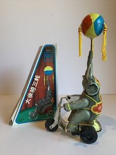 Vintage Tin ELEPHANT ON A BIKE Wind Up Collector's Circus Toy Original Box Works