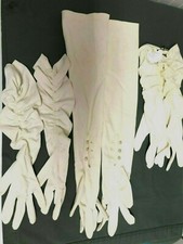 3 Pairs of Vintage Long Off White Stretch Formal Gloves Sizes 6-7