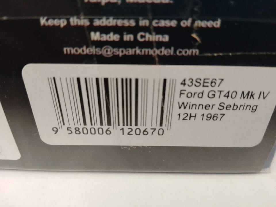 Spark Ford GT40 MK IV #1 Andretti - Mclaren winner 12h Sebring 1967 1/43 43SE67 - Immagine 3 di 3