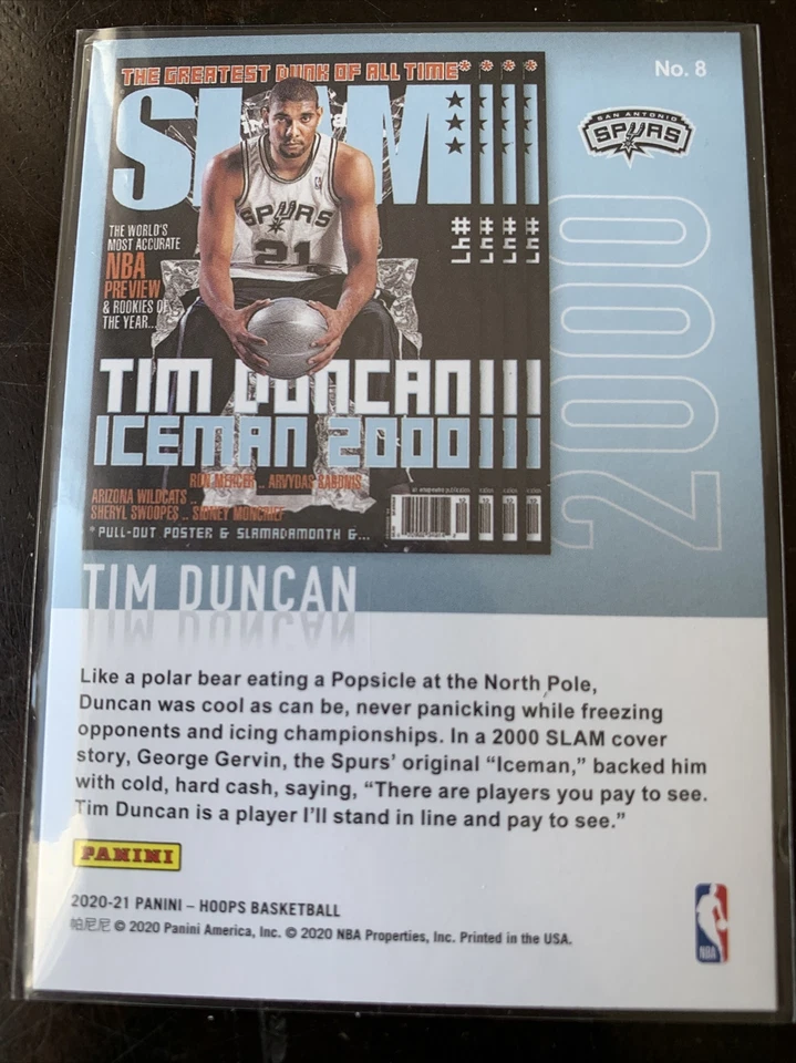 🔥 2020-21 NBA Hoops Tim Duncan SLAM Insert #8 - Image 3 of 4