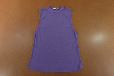 Mango Womens Large Purple Sheer Shimmer Knit Sleeveless Mock Neck Pullover Top