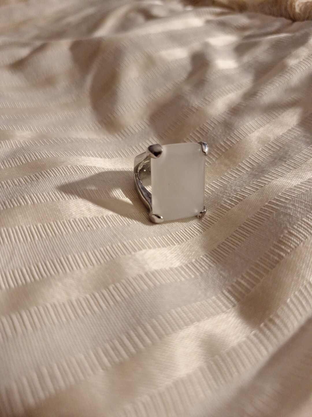 Silver Ring? Unmarked Silver Ring Large White Sto… - image 1