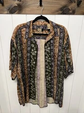 Mosa For Oaktree Vintage Geo Stripe Hawaiian Button Down Short Sleeve Size Large