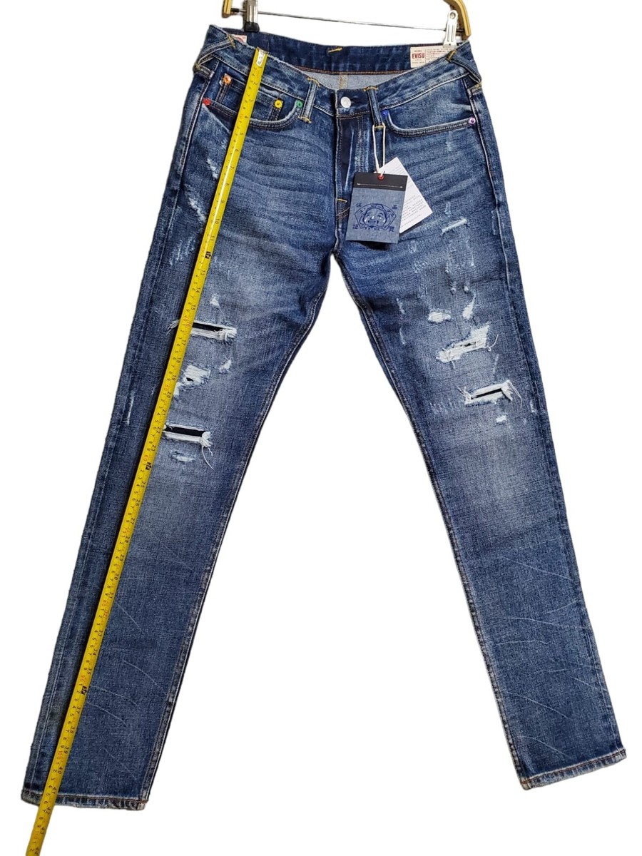 EVISU x EDISON Size 30x34 Mens DAICOCK Distressed Blue Jeans EVISU x EDISON Size 30x34 Mens DAICOCK Distressed Blue Jeans
