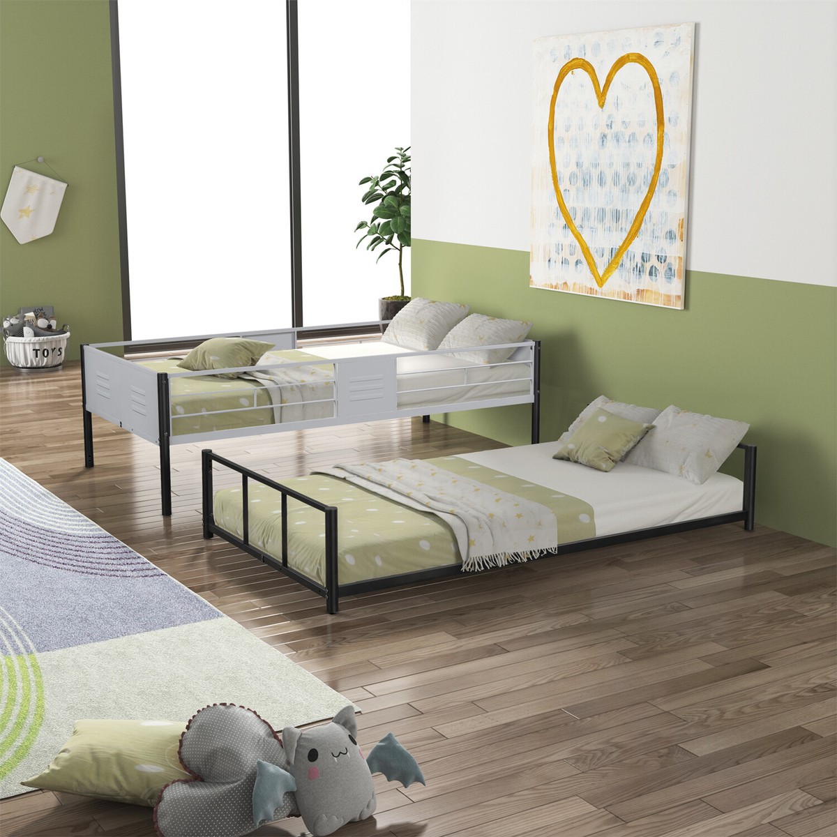 Twin Over Twin Metal Bunk Bed Convertible Twin Size Bed Frame for 