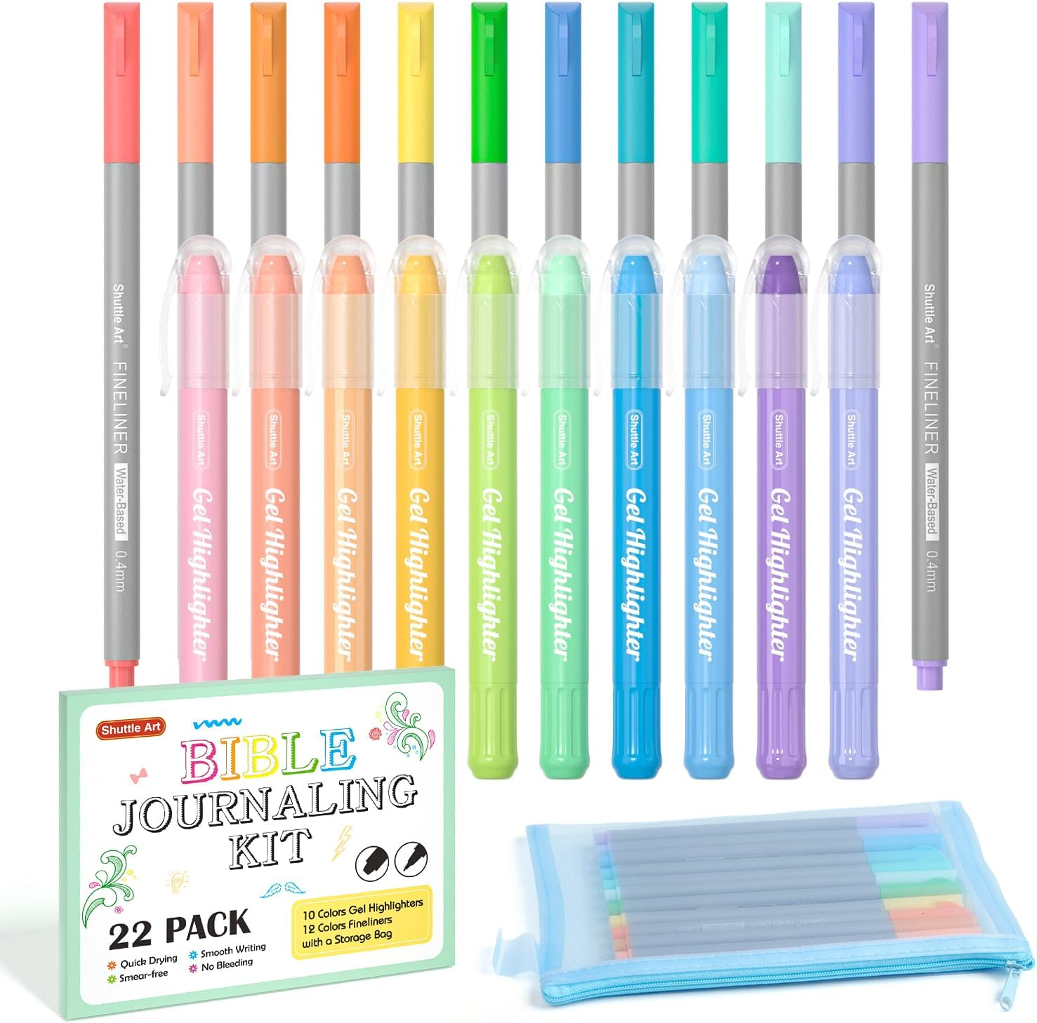 Shuttle Art Bible Highlighters and Pens No Bleed, 22 Pack Bible Journaling Kit,-image