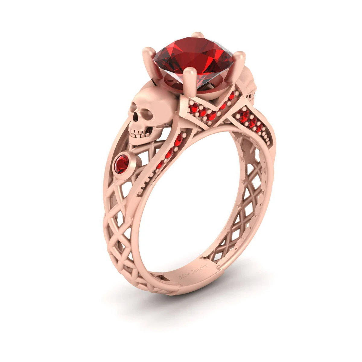 Gothic Skull Wedding Ring Rose Gold Skull Engagement Ring