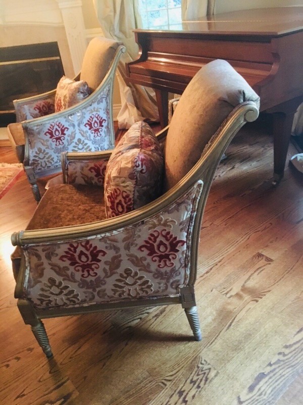 Brand New GILT GOLD FRENCH CHAIRS UPHOLSTER WITH MARGE CARSON FABRIC