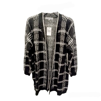 Absolutely Famous Open Front Black/White Eyelash Cardigan Sweater Jacket-1X