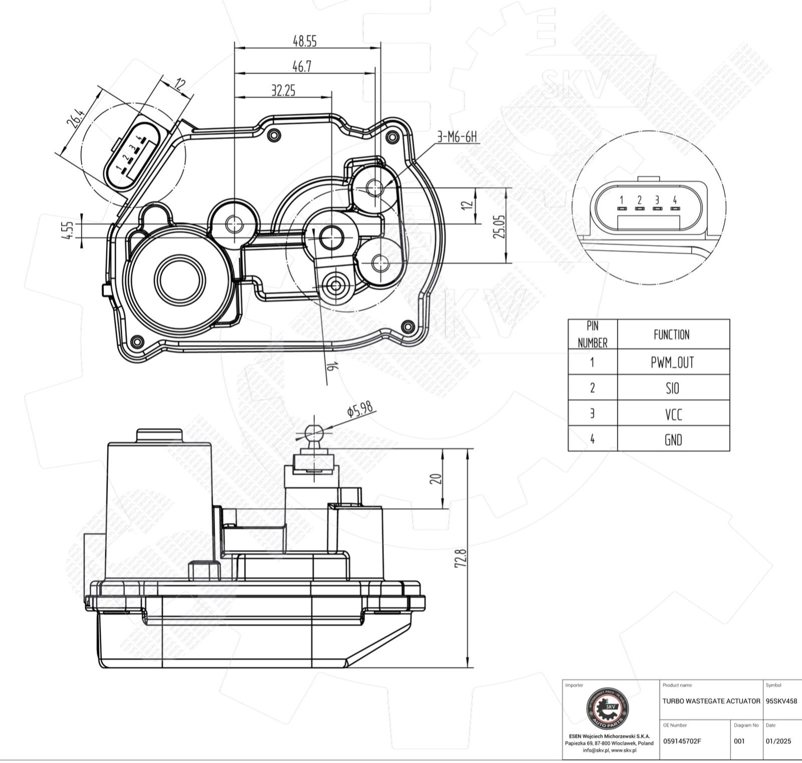 Actionneur turbocompresseur à géométrie variable réactif pour Audi Q7 V6 TDI