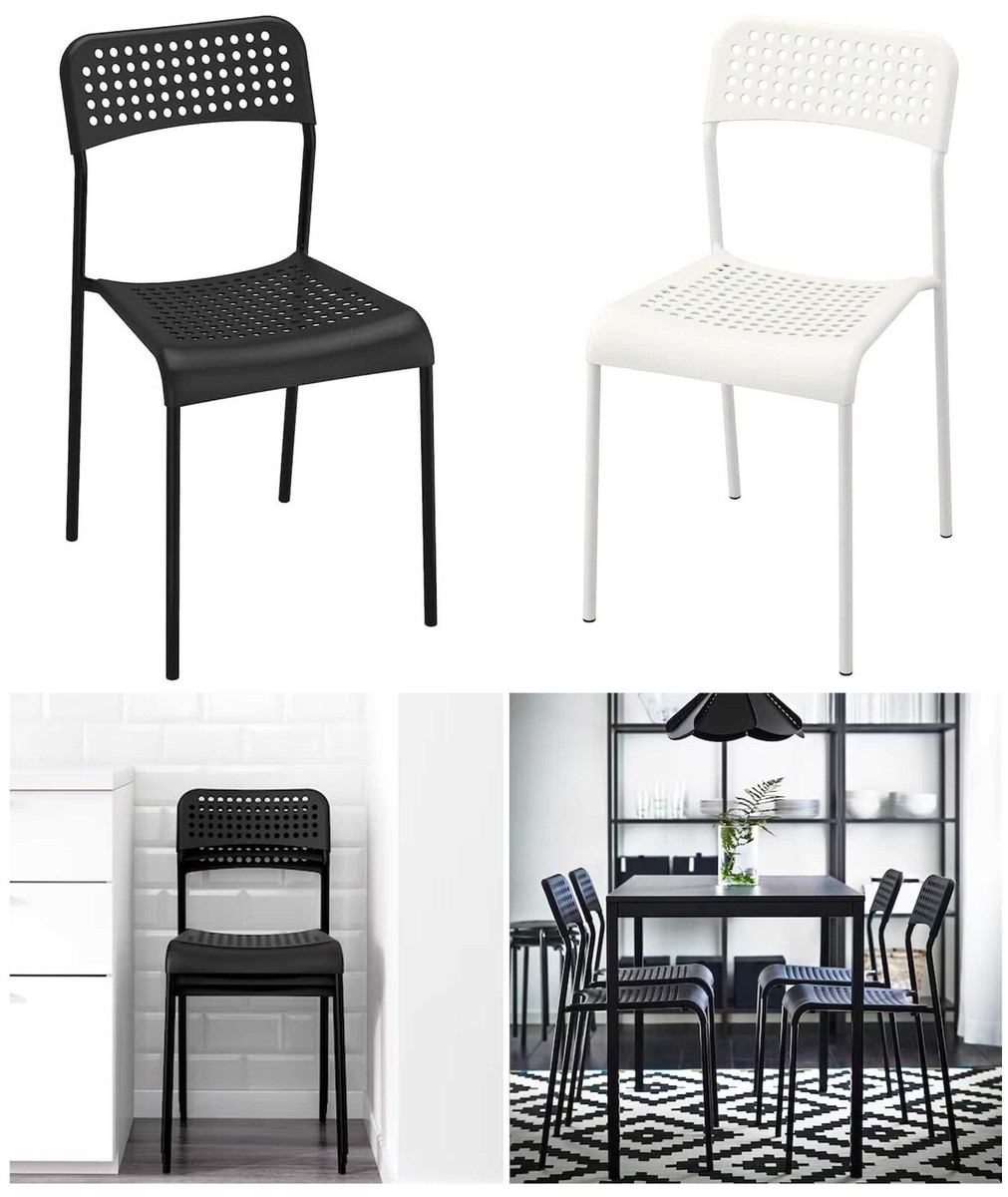 Adde Chair Durable Steel Frame Stackable White/Black Kitchen Home Office