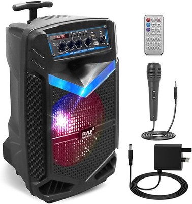 Pyle tragbares PA-System 400 W Bluetooth Lautsprecher mit 8'' Subwoofer, Mikrofon, Beleuchtung,