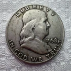 Silver Half Dollar Coin 1958 D US Benjamin Franklin Liberty Bell Vintage