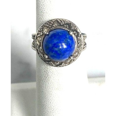 Verzierter 925 Sterling Silber und Sodalith Ring Größe 5,75 Cocktail Nachlass