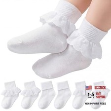 Geyoga 6 Pairs Lace Ruffle White Socks for Little Girls Toddlers, Cotton 2 1-3T