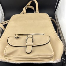 Beige Faux Leather Backpack Purse Gold Hardware Front Pocket Casual Bag Exce