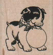 Dog With Ball 1 1/2 x 1 1/2" Mounted Rubber Stamp, Dog Stamp, Doggy Stamp