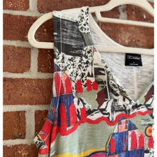 Inoah Women’s Large Sleeveless Midi Dress Abstract Art Print Knit Made in USA