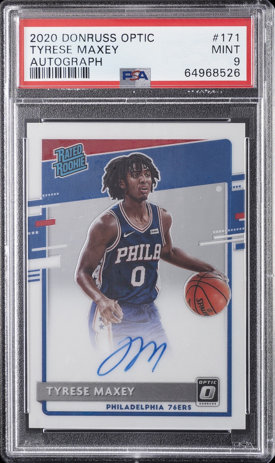 2020 PANINI DONRUSS OPTIC AUTO #171 TYRESE MAXEY PSA 9