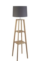 Stehlampe Stehleuchte Dreibein 152 Cm Mit Regal Holz Stoff Metall Wohnzimmer