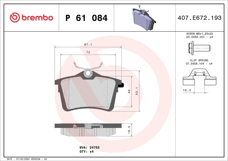 Conjunto de pastilhas de freio compatível com PEUGEOT PARTNER 1.6 traseira 2008 na qualidade Brembo 1608520480 - Imagem 2 de 4