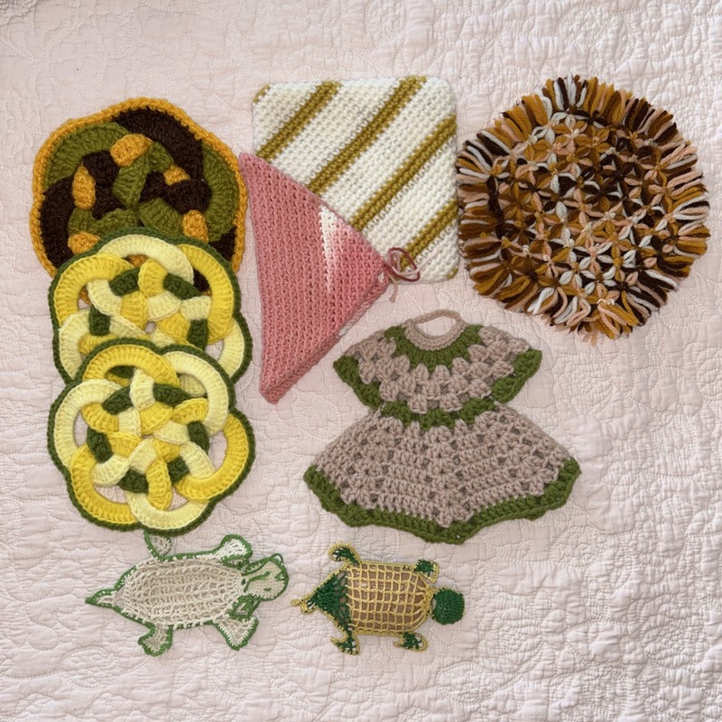 Vintage Hand Crocheted Hot Pads Soap Holder Lot Of 9