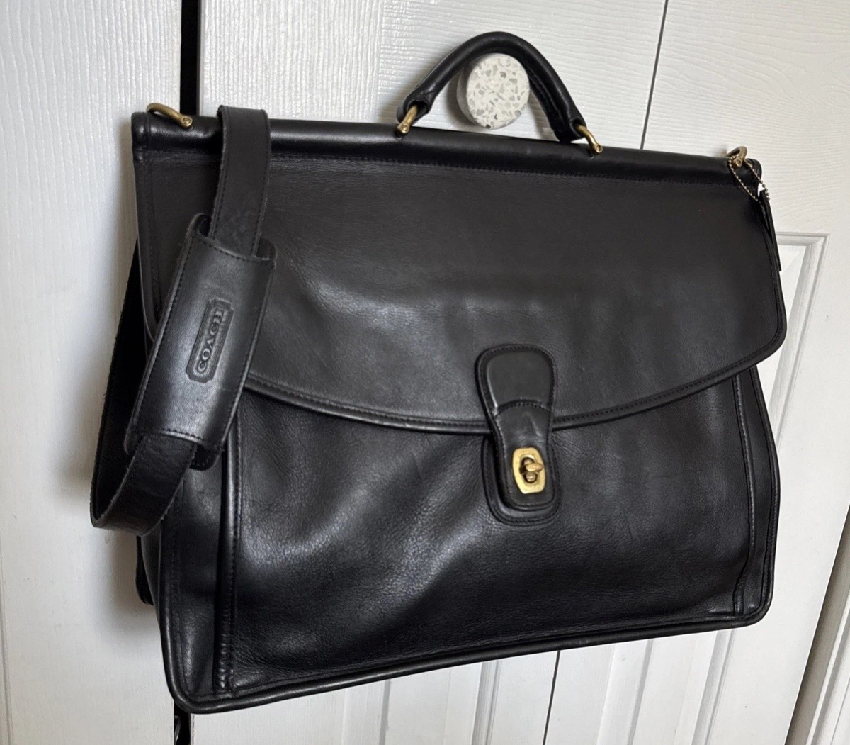 Coach Beekman Turnlock Leather Briefcase Messenger Black Brass