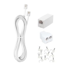 6ft Telephone Extension Cord White RJ11 Phone Cable with Clips Coupler