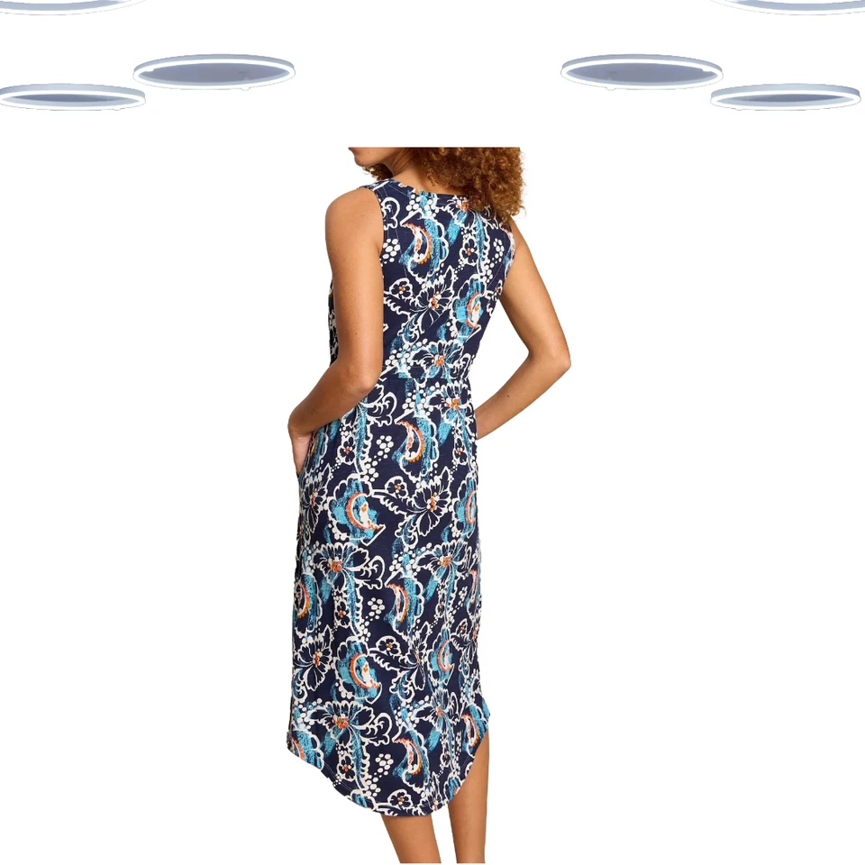 Ex White Stuff Women's Sleeveless Floral Printed Midi Dress in Navy (Defect) - Image 3 of 4