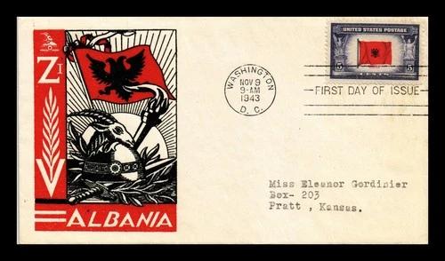 US COVER ALBANIA OVERRUN COUNTRIES FDC SCOTT 918 THERMOGRAPHED CACHET