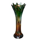 Fenton Carnival Glass Vase Iridescent Green Long Thumbprint Early 9 Point