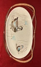 Vintage Red Wing Pottery Bob White Quail Oval Serving Platter & Carry Caddy 1950
