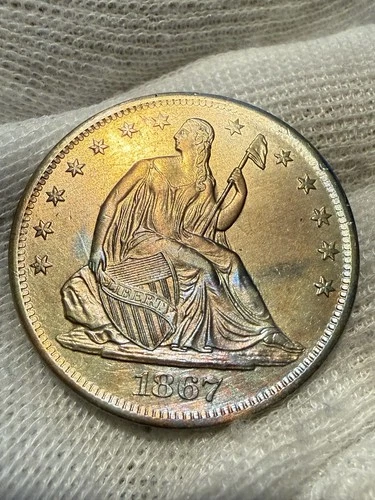 1867-S Seated Liberty Half Dollar, Toned Choice AU++Better Date Lustrous