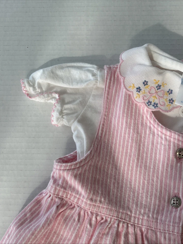 VTG Oshkosh B'gosh Pink Striped Peter Pan Collar Dress Sz 12 Months Made in USA - Image 3 of 4