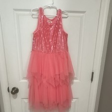 Cat  Jack Girls Tutu Dress L Pink Sequin Sleeveless Knee Length Round Neck