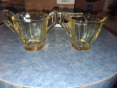 Paden City yellow glass sugar and creamer set 411 antique depression glass