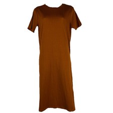 Forever 21 T Shirt Dress Women's Medium Knee Length Short Sleeve Ribbed Brown