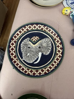 Vintage 2000 CBK Ltd Handpainted 3D Relief Elephant Ceramic Decorative Plate