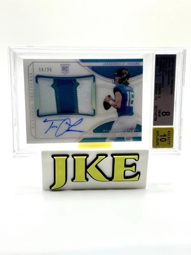 2021 National Treasures Trevor Lawrence Threads Patch Auto 17/25 (Jsy. #) BGS 8