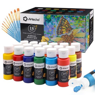Artecho Acrylfarben Set 1,06 l (1er Pack), 18 Farben + 10 Pinsel 