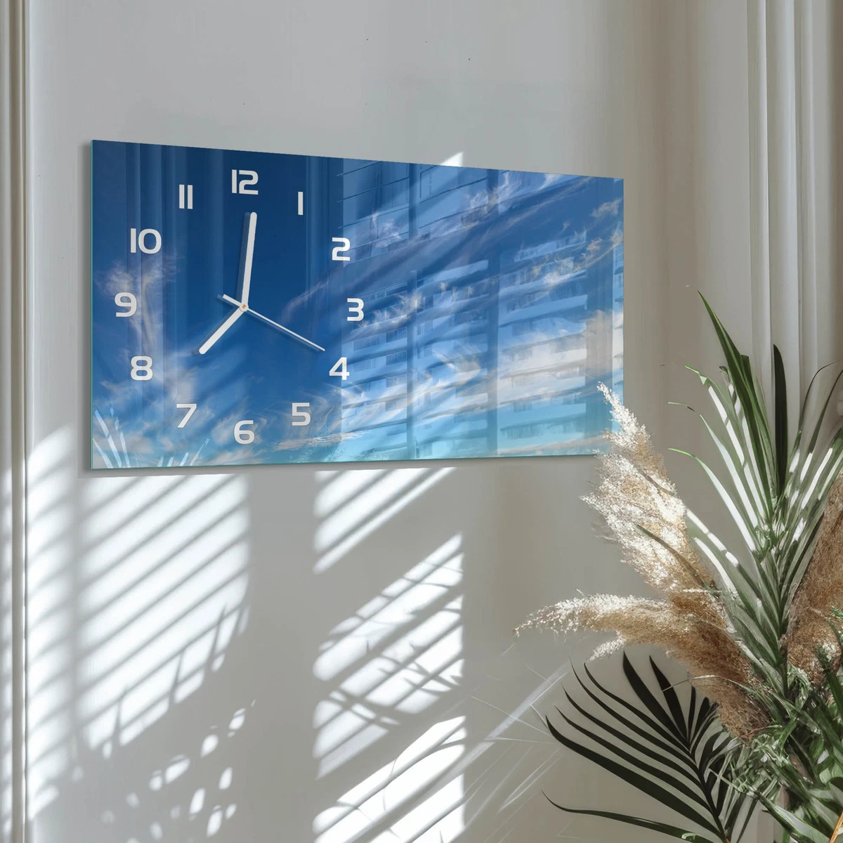 Reloj de Pared Rectangular Horizontal Elegante para Salón Cielo Azul 60x30 cm
