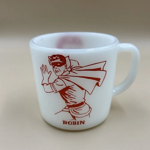 VINTAGE BATMAN & ROBIN 3+ Inch “Robin” Westfield Milk Glass Mug