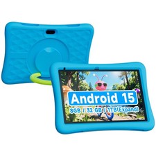 10 Inch Android 15 Tablet 8GB 32GB 6000mAh Battery Dual Camera Blue Kids Case