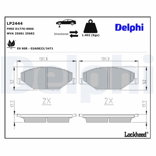 Delphi Bremsbelagsatz Scheibenbremse LP2444 FüR VW 6R1 Skoda 6C1 Fabia Polo 5 2-image