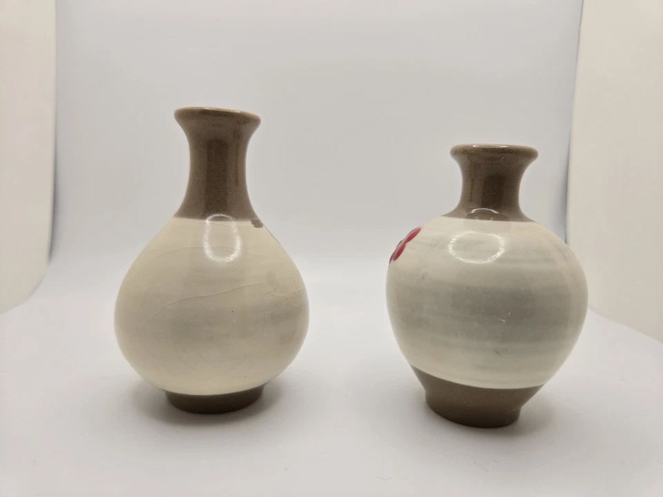 韩国白色 Porcelai 迷你 2 件套传统工艺花瓶瓶 — 第 3/4 张图片