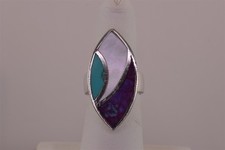 Sterling Silver 34mm Mosaic Mother of Pearl  Turquoise Band Ring 11g 925 Sz: 6