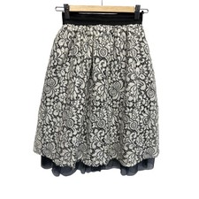 Floral Lace Midi Skirt Black Cream Tulle Hem Elastic Waist A-Line Coquette Style
