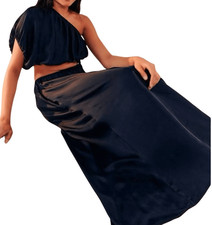 NWT Farm Rio Dress Women's Medium Black One Shoulder Midi Satin Ecovera