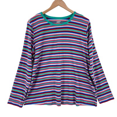 Lands' End T Shirt Top Womens 1X Multi Striped 100% Cotton Round Neck Pullover